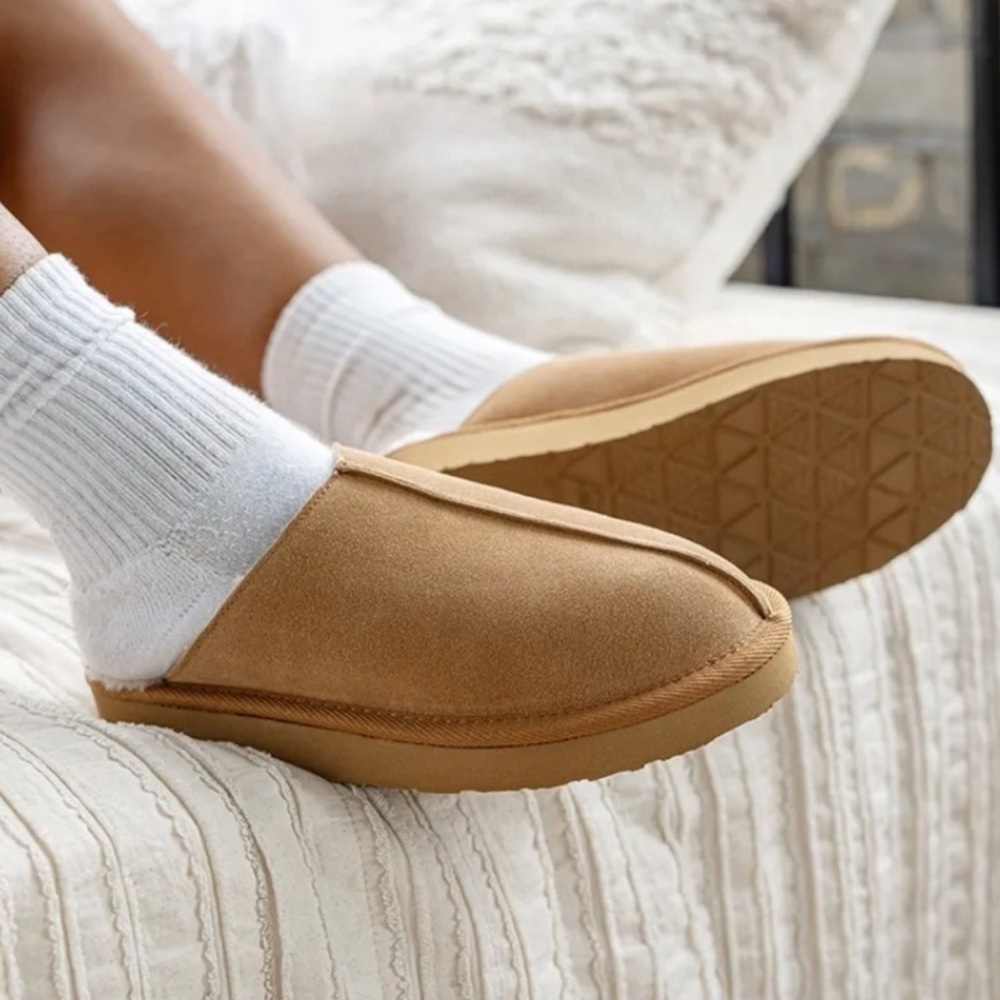 MINNETONKA Tan Stefanie Scuff Suede Slipper Cozy Winter Spa Lounge Women’s sz.9